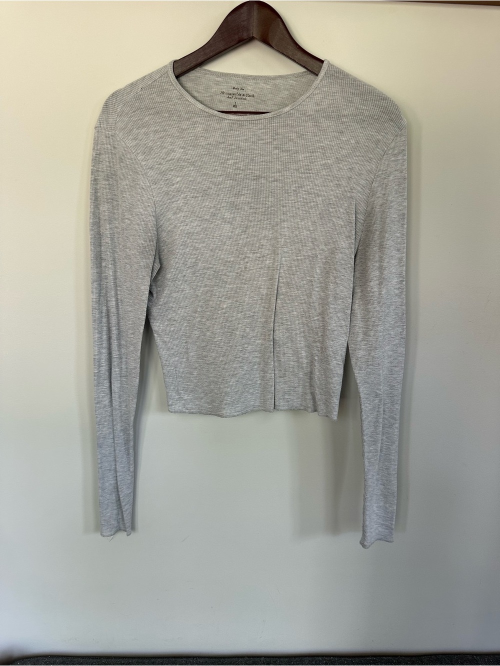 Abercrombie & Fitch Light Gray Long-Sleeve Crewneck Top